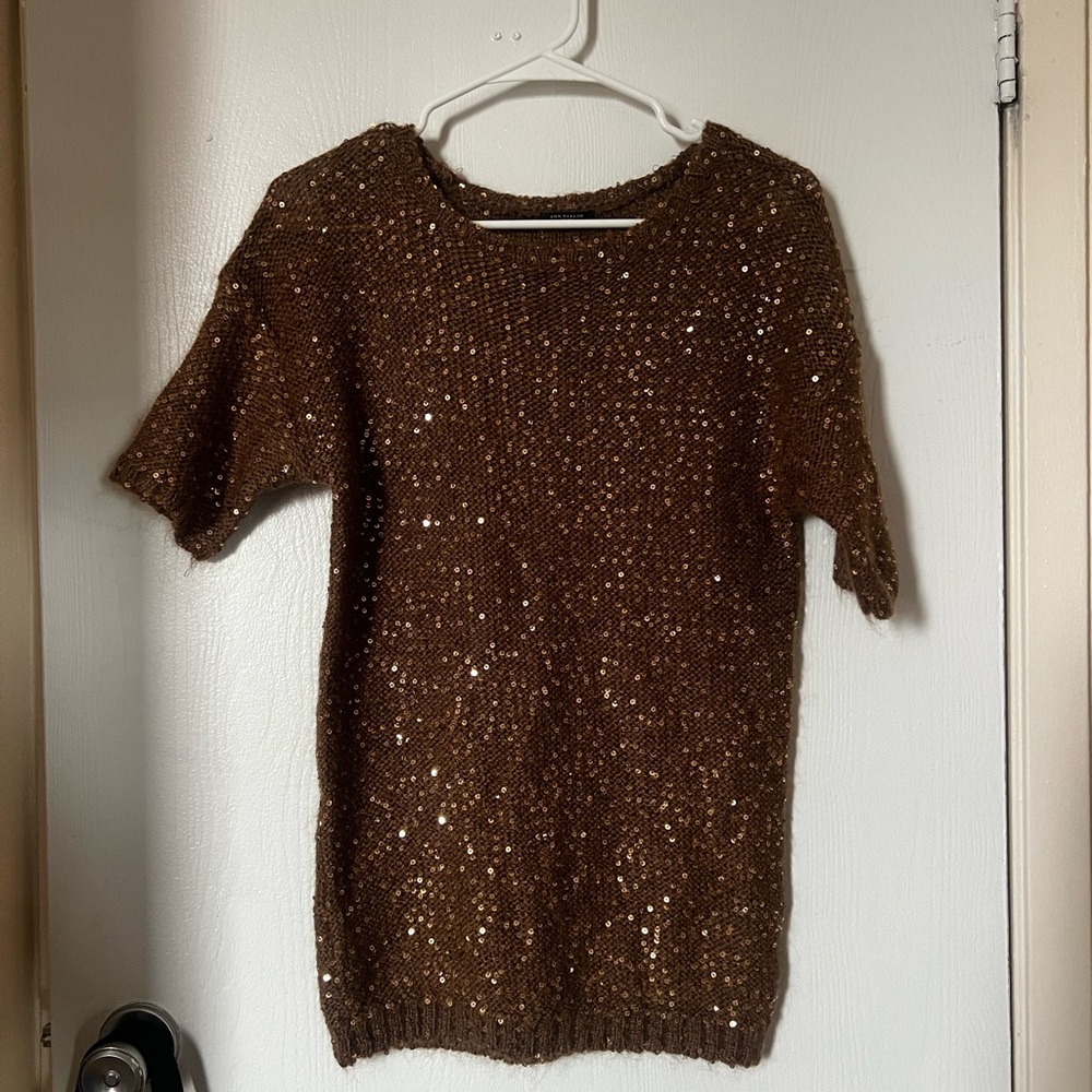 Ann Taylor Brown Sequin Knit Top